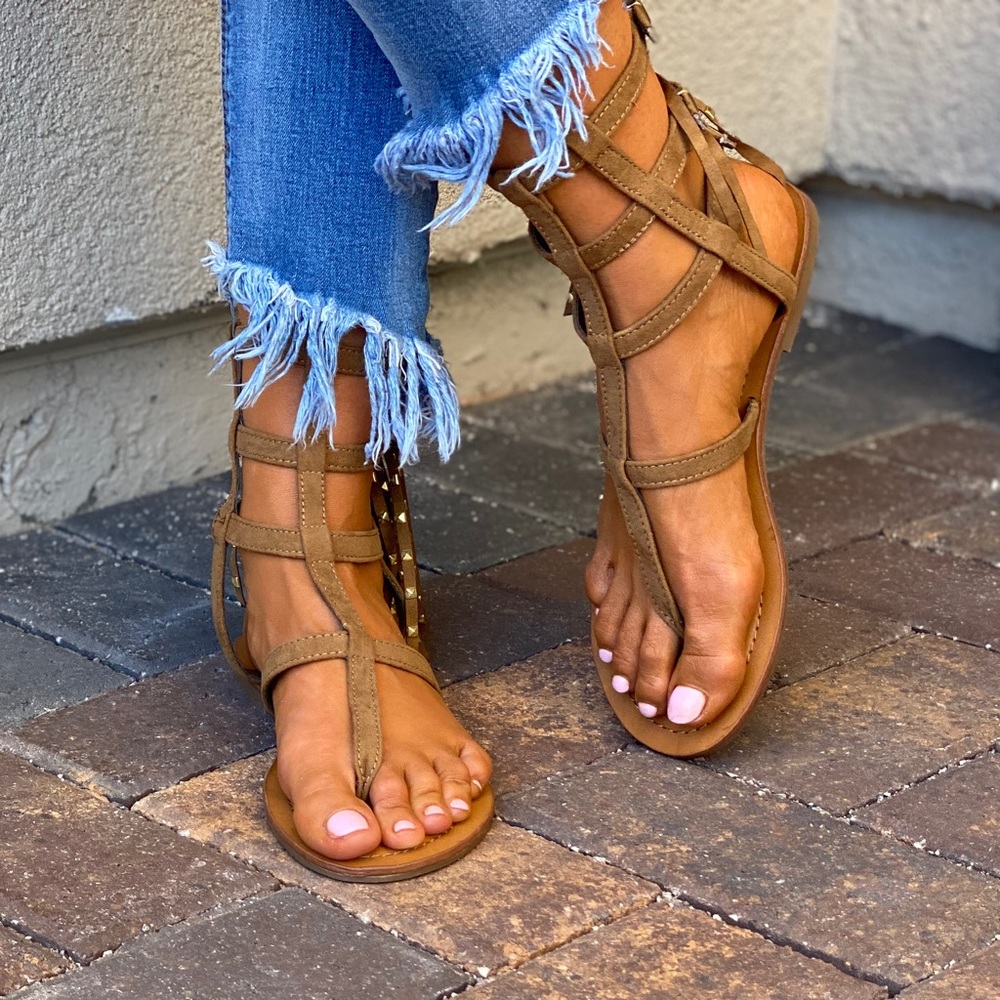 Fringe & Studs Strappy Boho Gladiator Ankle Sandal - Picture 13 of 14